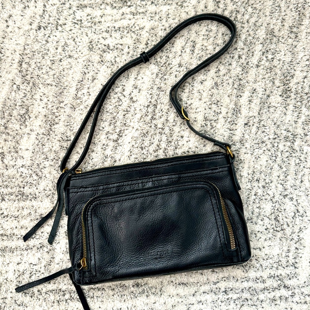 Margot New York Women’s Leather Shoulder Bag Gorgeous Black Crossbody